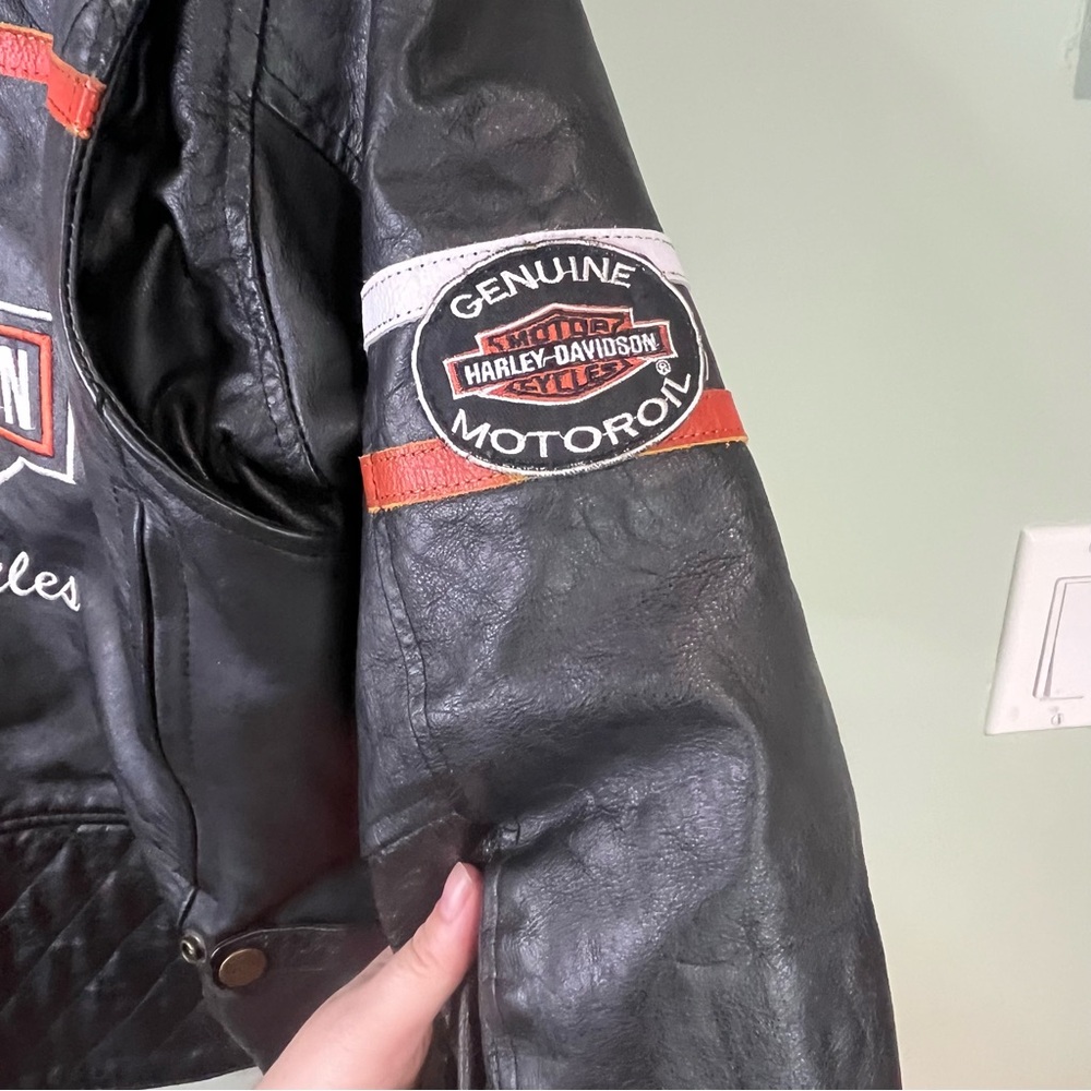 Harley-Davidson Black Leather Jacket with Orange Accents - Picture 4 of 16